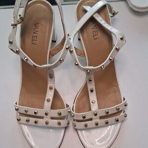 Vaneli Women's White Sandals with Gold Accents